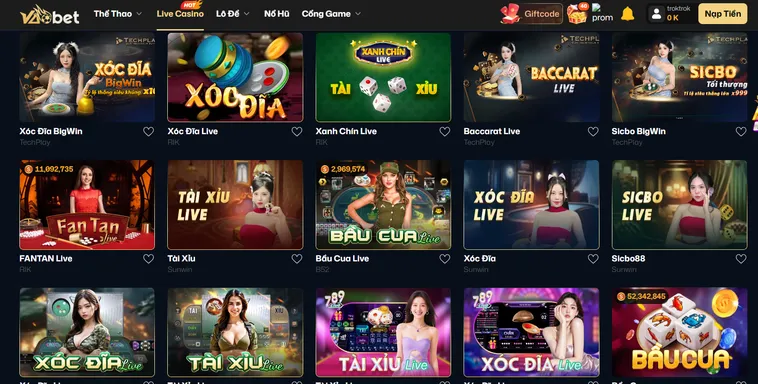 Các Tựa Game Hấp Dẫn Tại Live Casino VaoBet Với Sòng Bài Trực Tuyến Đẳng Cấp